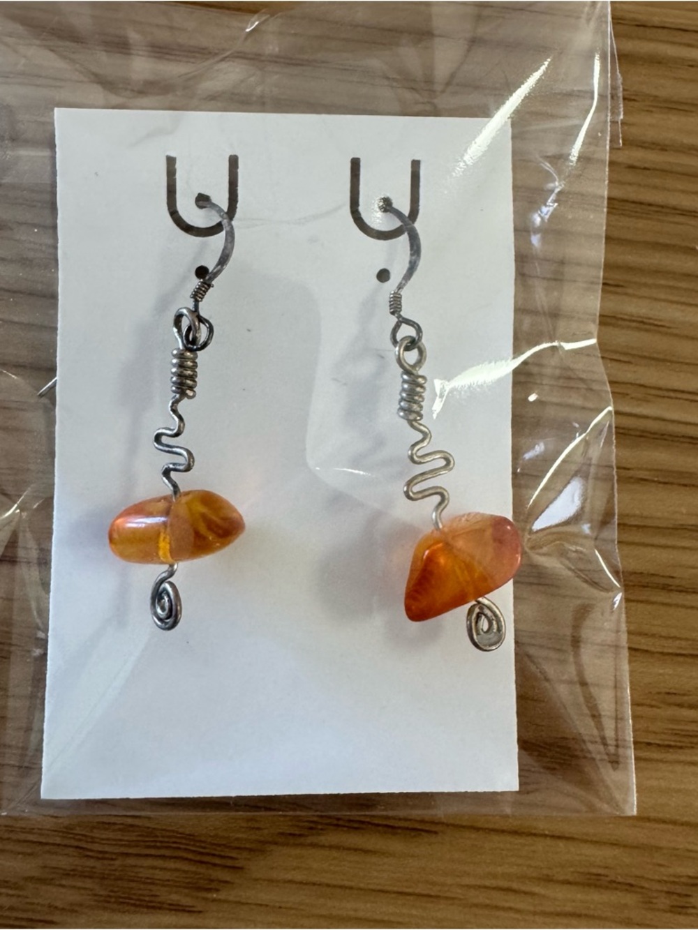 Handmade Orange Stone Dangle Earrings